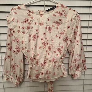 Zara Floral Blouse in Cream and Red